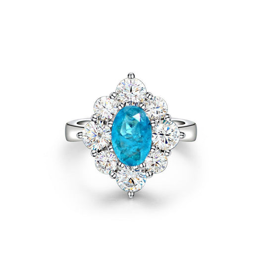 1.5 Carat Oval Paraiba Blue Gemstone Ring – Sterling Silver 6×9mm 2025 European Elegant Design