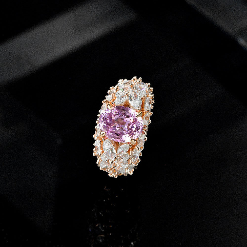 2 Carat Oval Lotus Cut High Carbon Diamond Ring – Pink or Blue Sparkling Elegance