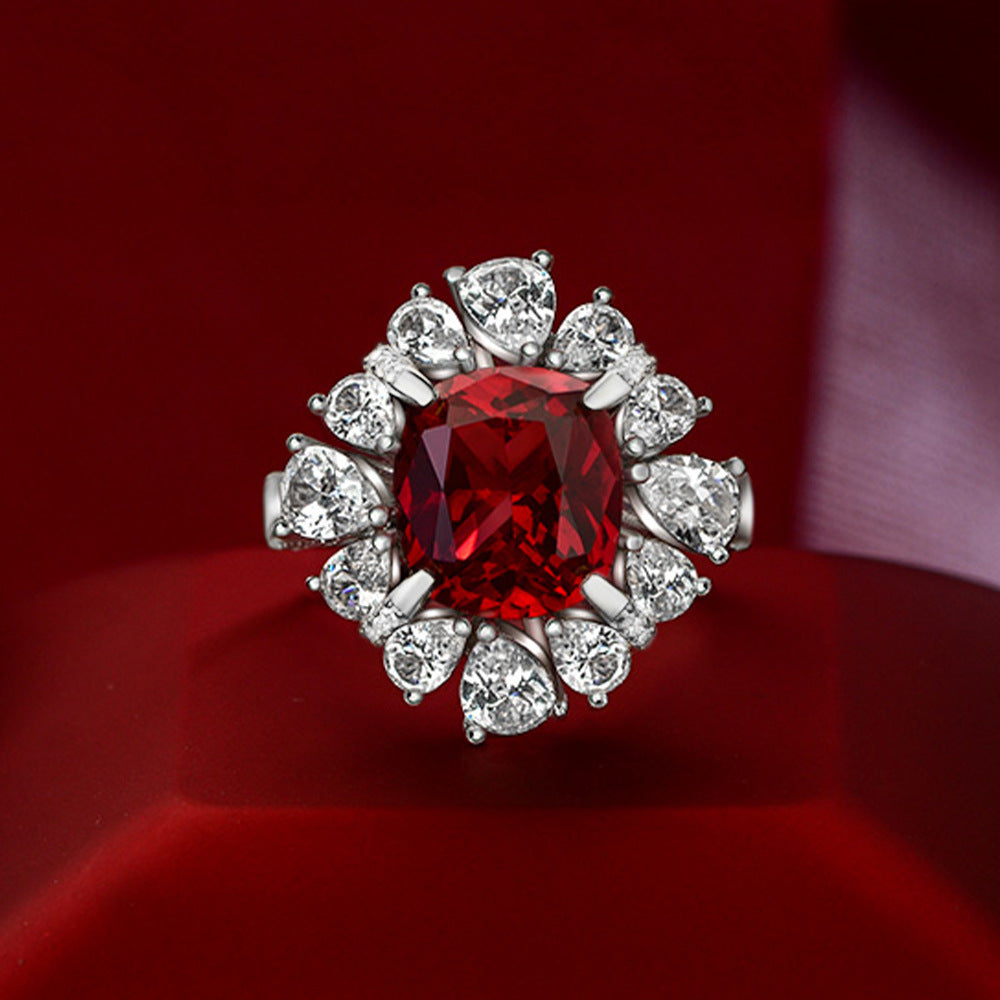 6 Carat Cushion Lab Ruby Ring – 10×11mm Sterling Silver Full Diamond Luxury 2025 Collection