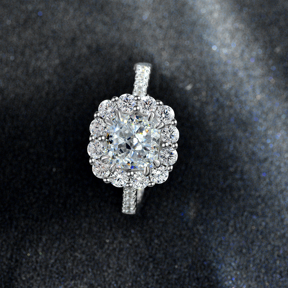 1.5 Carat Pink Ice-Flower Cut Diamond Ring – S925 Silver Adjustable Open Design, Modern European Style