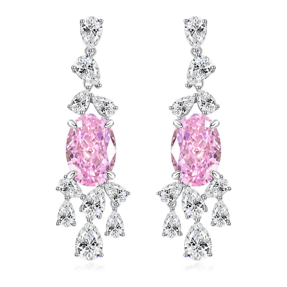 S925 Sterling Silver Sakura Pink 4ct Oval 9x13mm High Carbon Diamond Earrings | Niche Design Collection