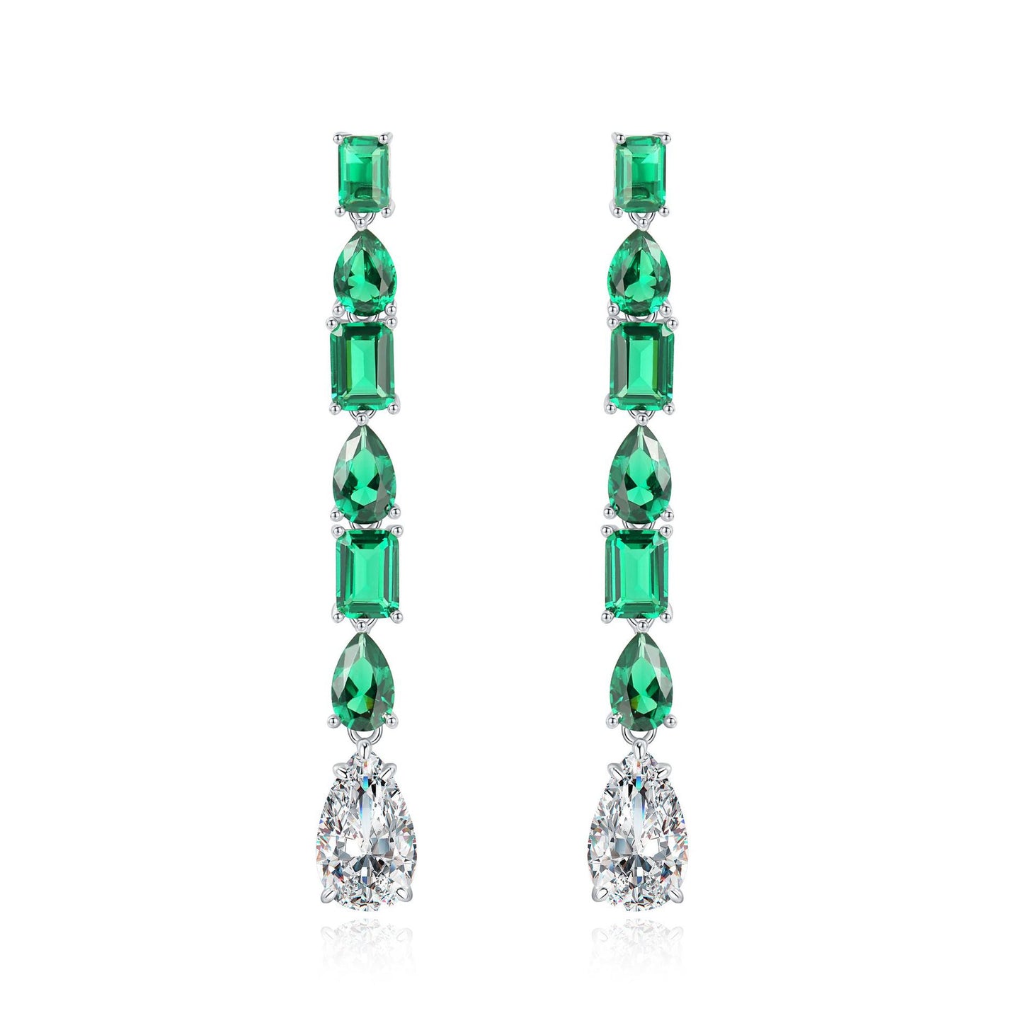 S925 Sterling Silver 1ct Green Nano 8x13mm Long Drop Earrings | European & American Style Personality Ear Jewelry for Women