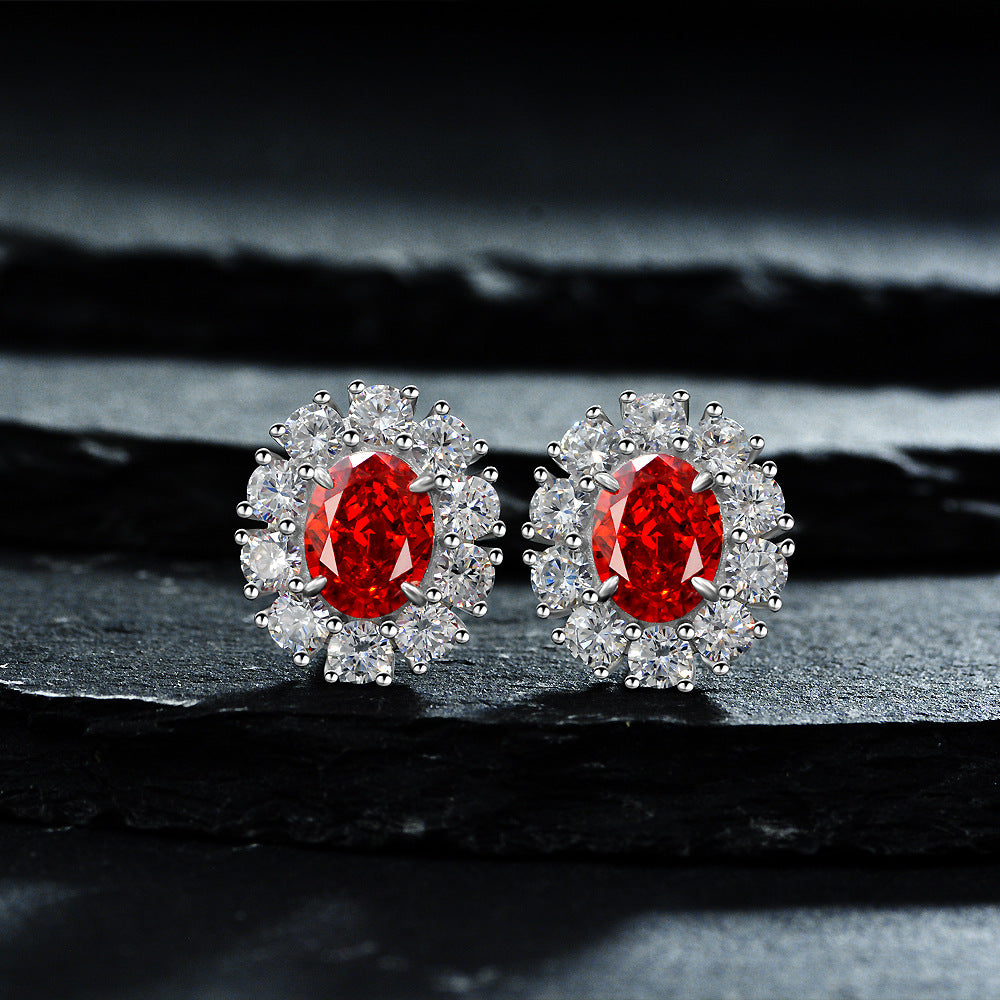 925 Sterling Silver Earrings 2-Carat High Carbon Diamond Earrings for Women, High-End Frosted Cut Pink Oval 7*9