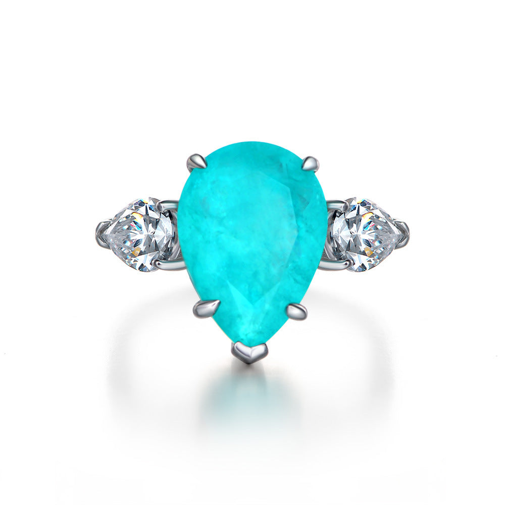 Sterling silver Ring Teardrop Synthetic Paraiba 6 carats