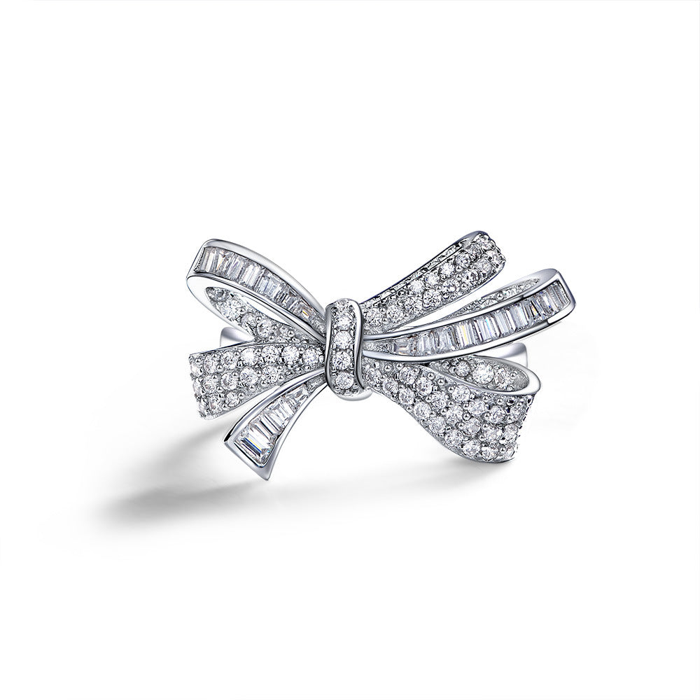 S925 Silver Bow Tie Ring – 2025 Collection INS Trend, White Minimalist Design, Hot-Selling Women’s Jewelry