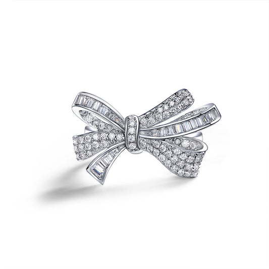 S925 Silver Bow Tie Ring – 2025 Collection INS Trend, White Minimalist Design, Hot-Selling Women’s Jewelry