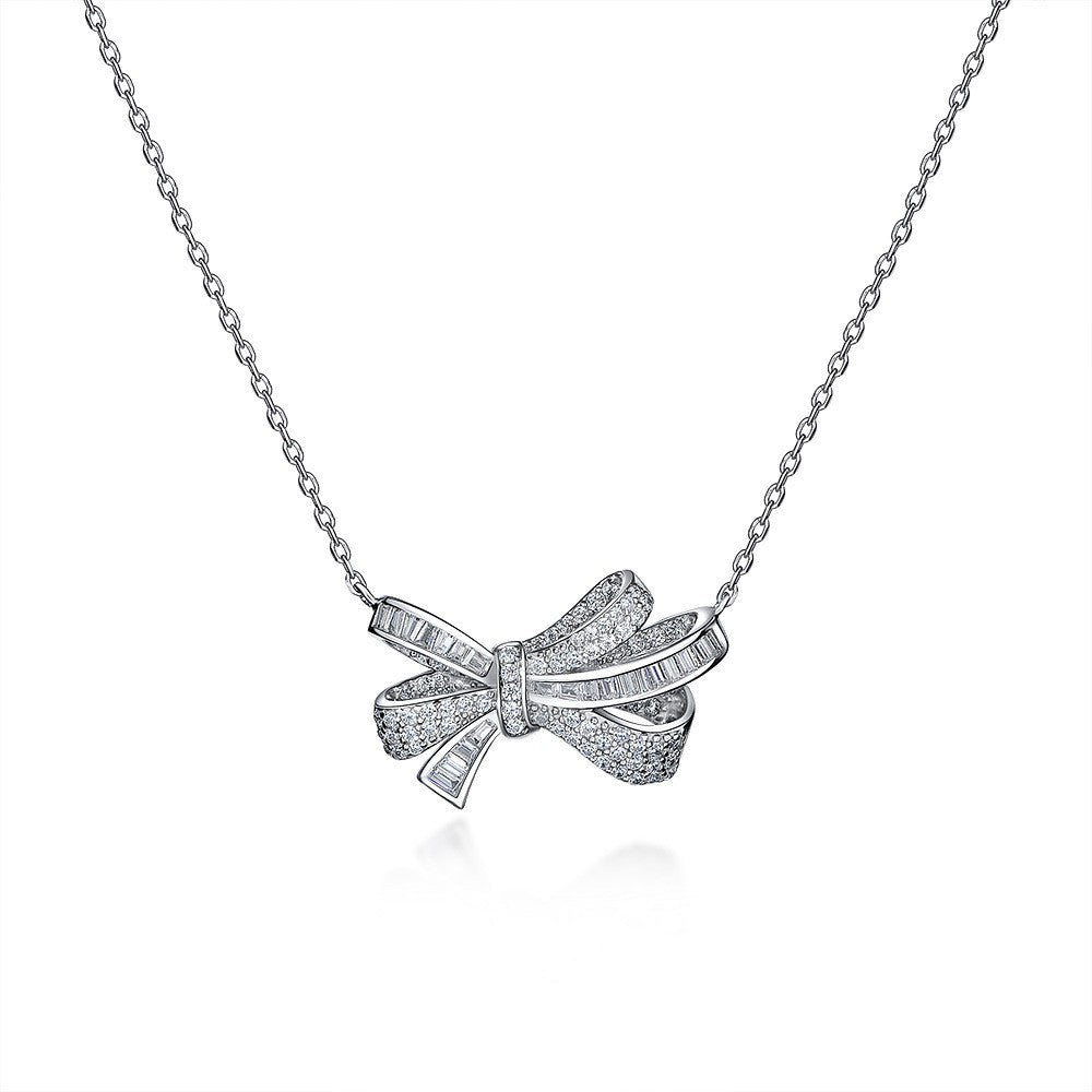 925 Sterling Silver Bow Pendant Necklace, 40+5cm Chain