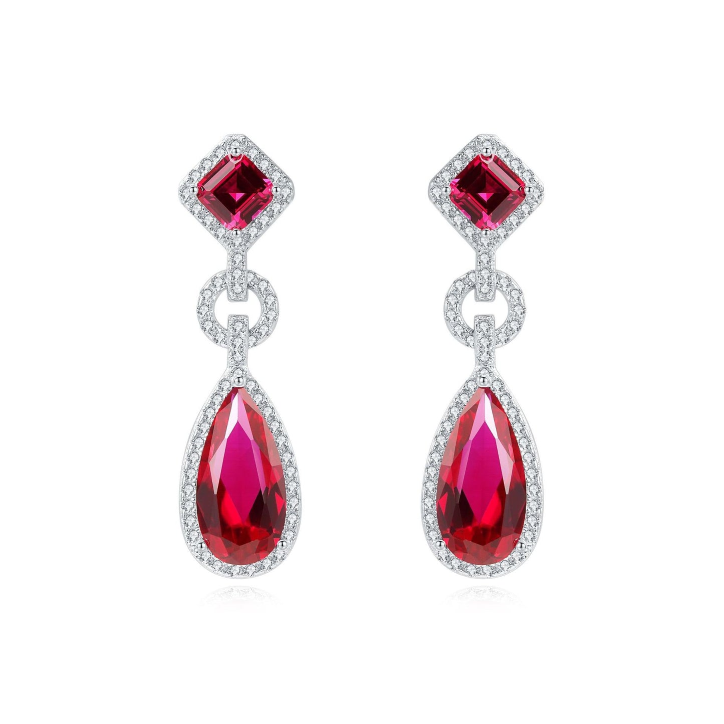 925 Sterling Silver Earrings Pear Lab-Grown Ruby Earrings - Premium