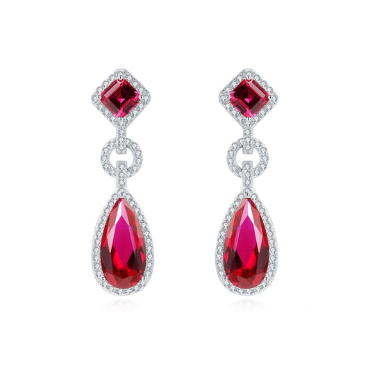 925 Sterling Silver Earrings Pear Lab-Grown Ruby Earrings - Premium