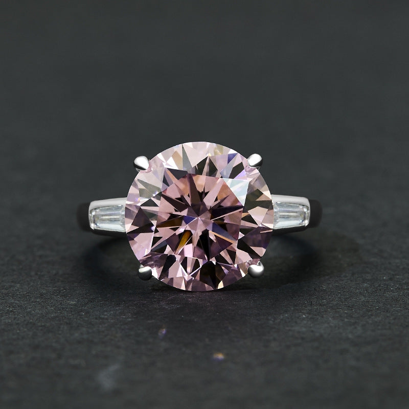 6 Carat 12mm Round Brilliant 5A Simulated Diamond Ring – Sterling Silver Luxury Wedding Jewelry for Women