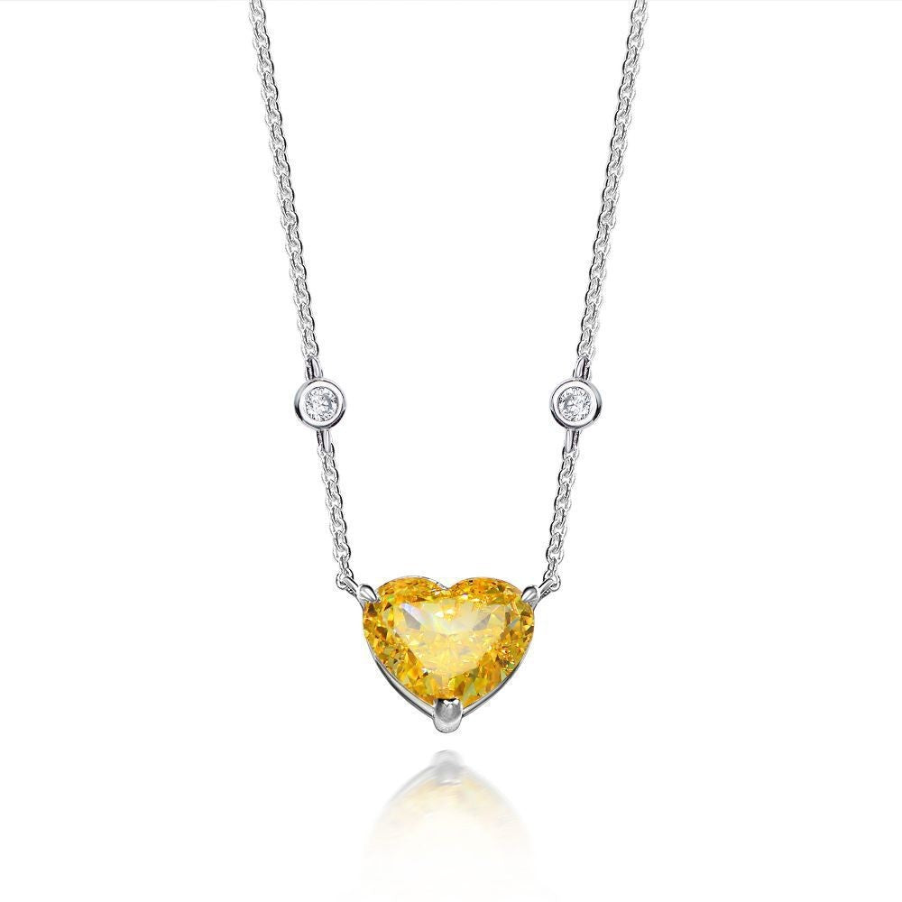 10Ct Heart 10x12mm High-Carbon Diamond 925 Silver Pendant with Pearl Chain, 40+5cm