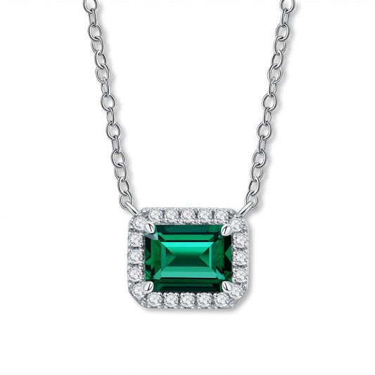 1.5Ct Rectangular 6x8mm Zambian Color Lab-Grown Emerald Necklace 3-Piece Jewelry Set, 40+5cm