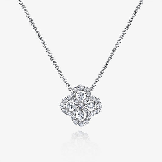 0.2Ct Teardrop 2.5x4mm Four-Leaf Clover Pendant Necklace, Fully Diamond-Cut, 40+5cm Chain