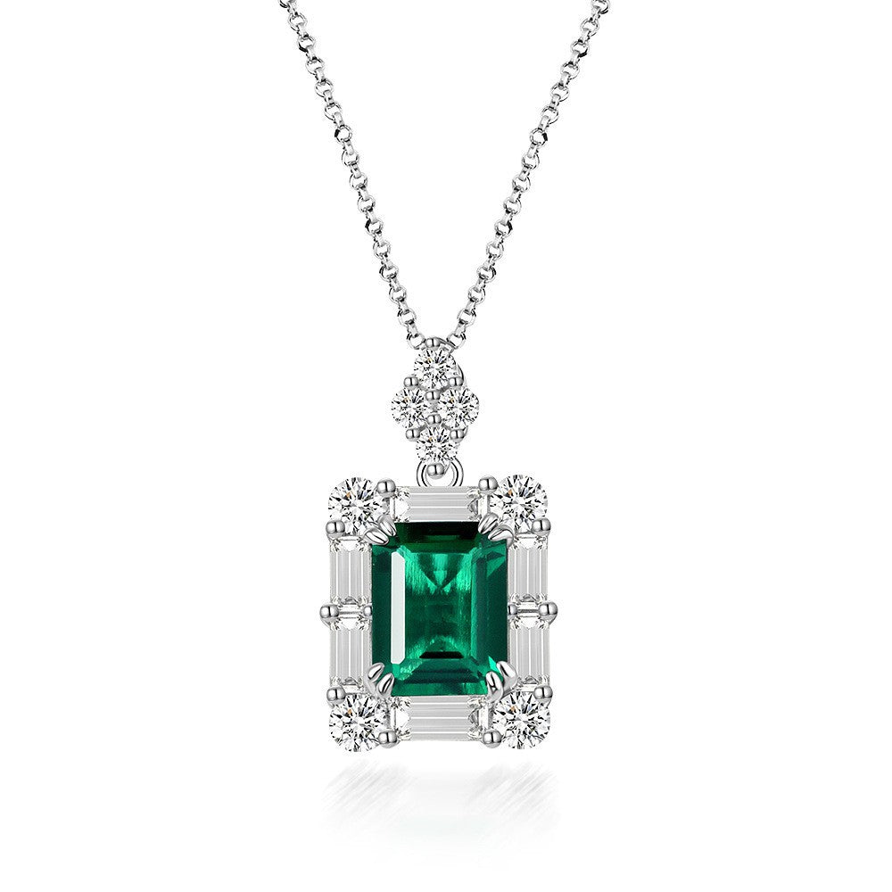 2025 New 2Ct Zambian Color Lab-Grown Emerald 7x9mm Necklace, 40+5cm