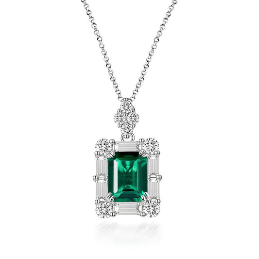 2025 New 2Ct Zambian Color Lab-Grown Emerald 7x9mm Necklace, 40+5cm