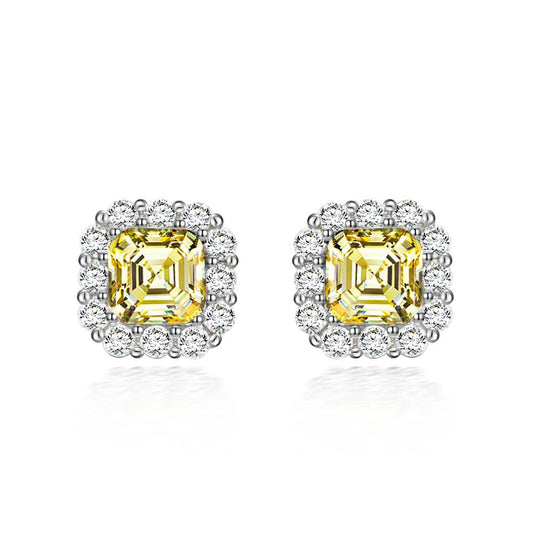 Sterling silver earrings S925 Vintage Square Stud Earrings - Versatile 2 Carat Diamond Elegance