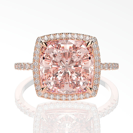 5 Carat Morganite Pink Cushion High Carbon Diamond Ring – S925 Silver 10×10mm 2025 Luxury Collection