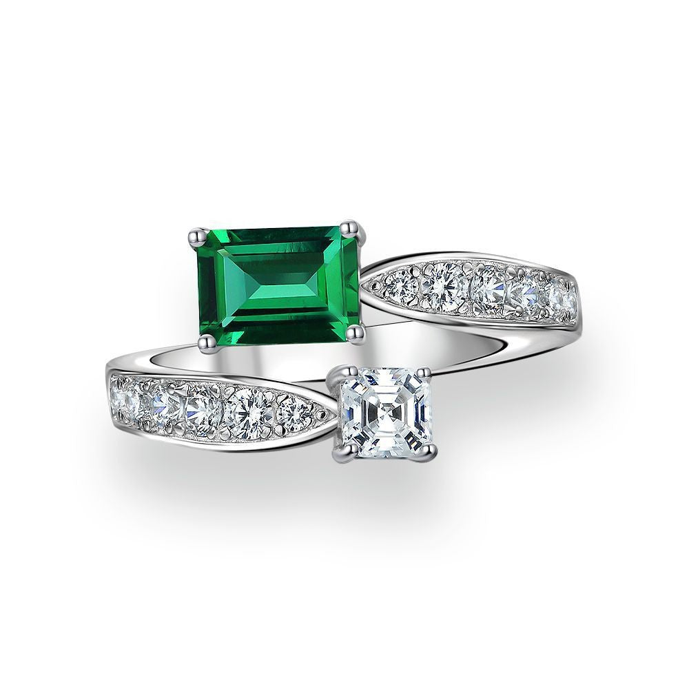 1 Carat Lab Emerald 5×7mm Adjustable Open Ring – High Carbon Diamond Accent, 2025 European Trend Style