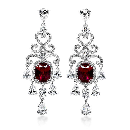 3ct Lab-Grown Ruby Cushion Cut 8x10mm Stud Earrings | Chinese Vintage Style Ear Jewelry