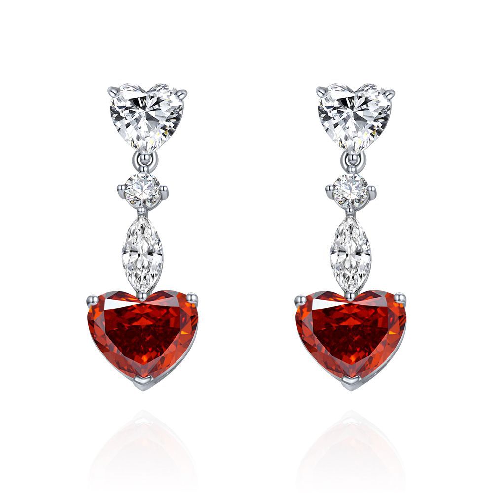925 Silver Earrings Sterling 5-Carat White G Color High Carbon Diamond Ear Pendant | 10x12mm Heart-Shaped Setting