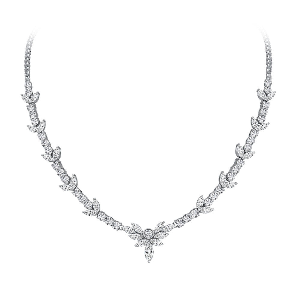 New 0.5Ct White Marquise 4x8mm S925 Silver Collarbone Necklace, 43+3cm