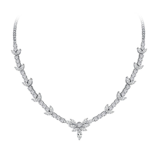New 0.5Ct White Marquise 4x8mm S925 Silver Collarbone Necklace, 43+3cm
