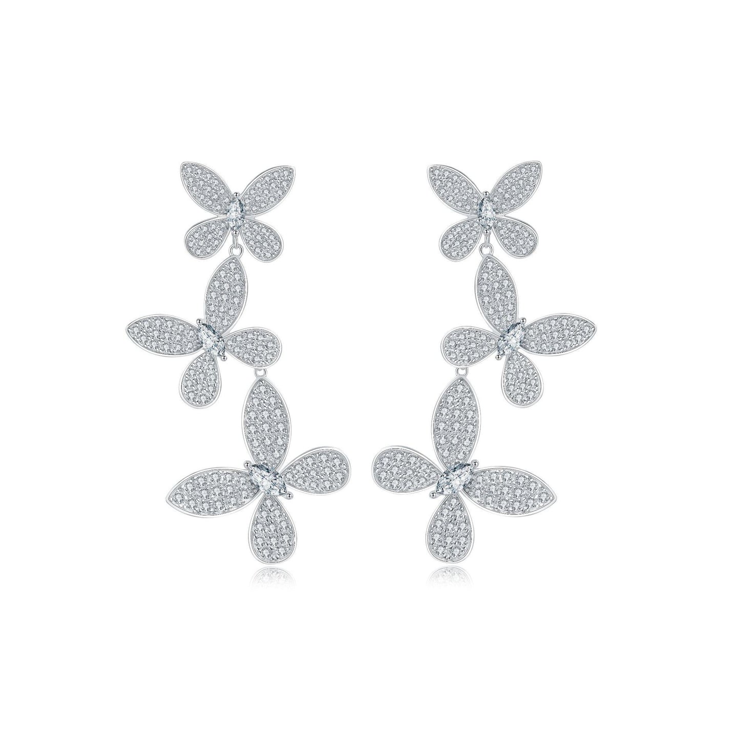 S925 Sterling Silver 3.5x7mm Marquise Stud Earrings with Delicate Silver Butterfly | Fashionable 0.3ct Dynamic Ear Jewelry