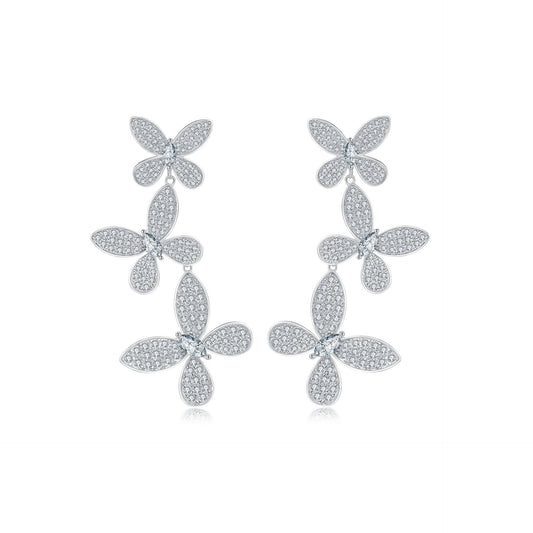 S925 Sterling Silver 3.5x7mm Marquise Stud Earrings with Delicate Silver Butterfly | Fashionable 0.3ct Dynamic Ear Jewelry