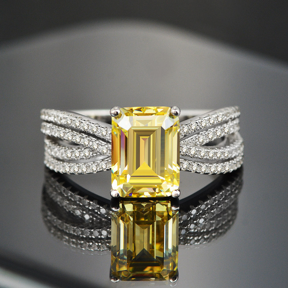 3 Carat Emerald Cut Simulated Diamond Ring – 7×9mm Rectangle Design, S925 Silver Elegant Style