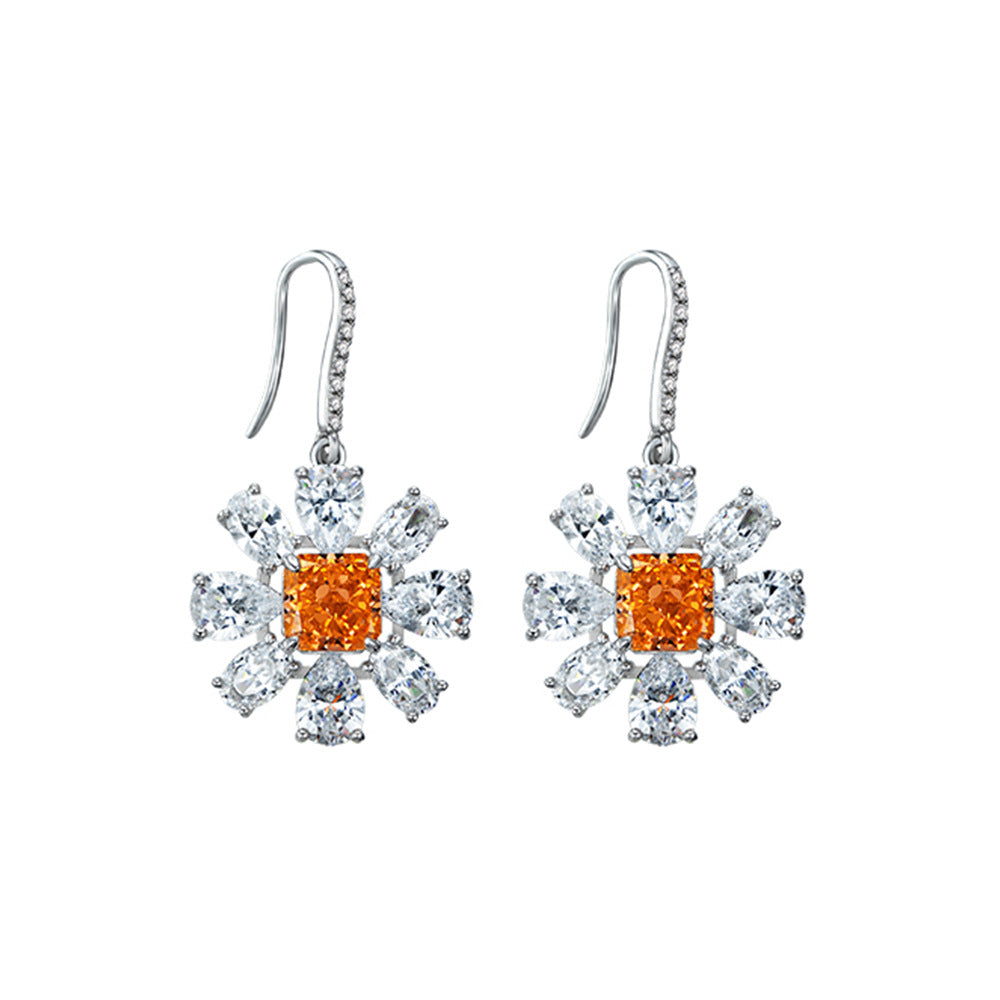 925 Sterling Silver Earrings Color-Shift Floral Bloom Earrings - Lightweight Luxury Orange Diamond Jewelry