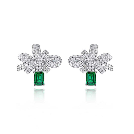Sterling silver S925 earrings with emerald stud