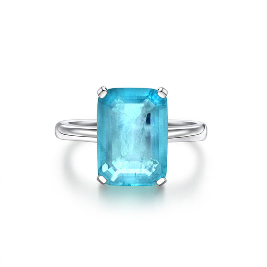 7 Carat Emerald-Cut Lab Paraiba Gem Ring – 10×14mm Elegant Minimalist Women’s Jewelry