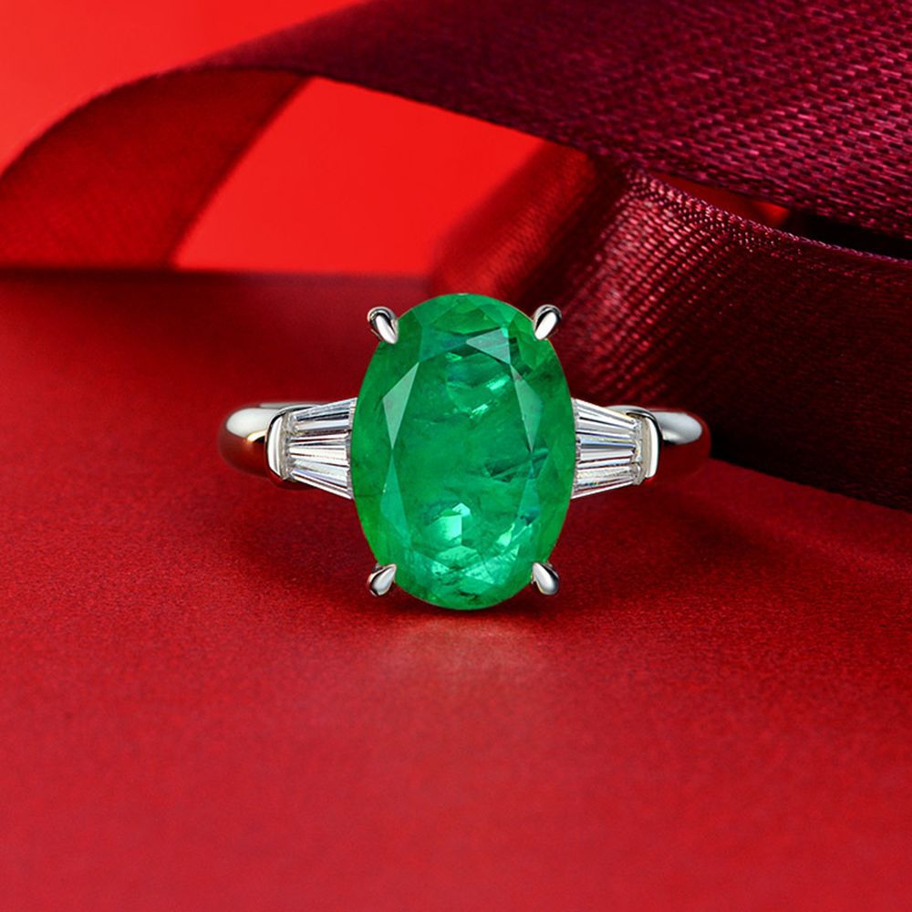 Hot Sale 5Ct Pigeon Egg 10x14mm Synthetic Emerald Paraiba S925 Sterling Silver Ring