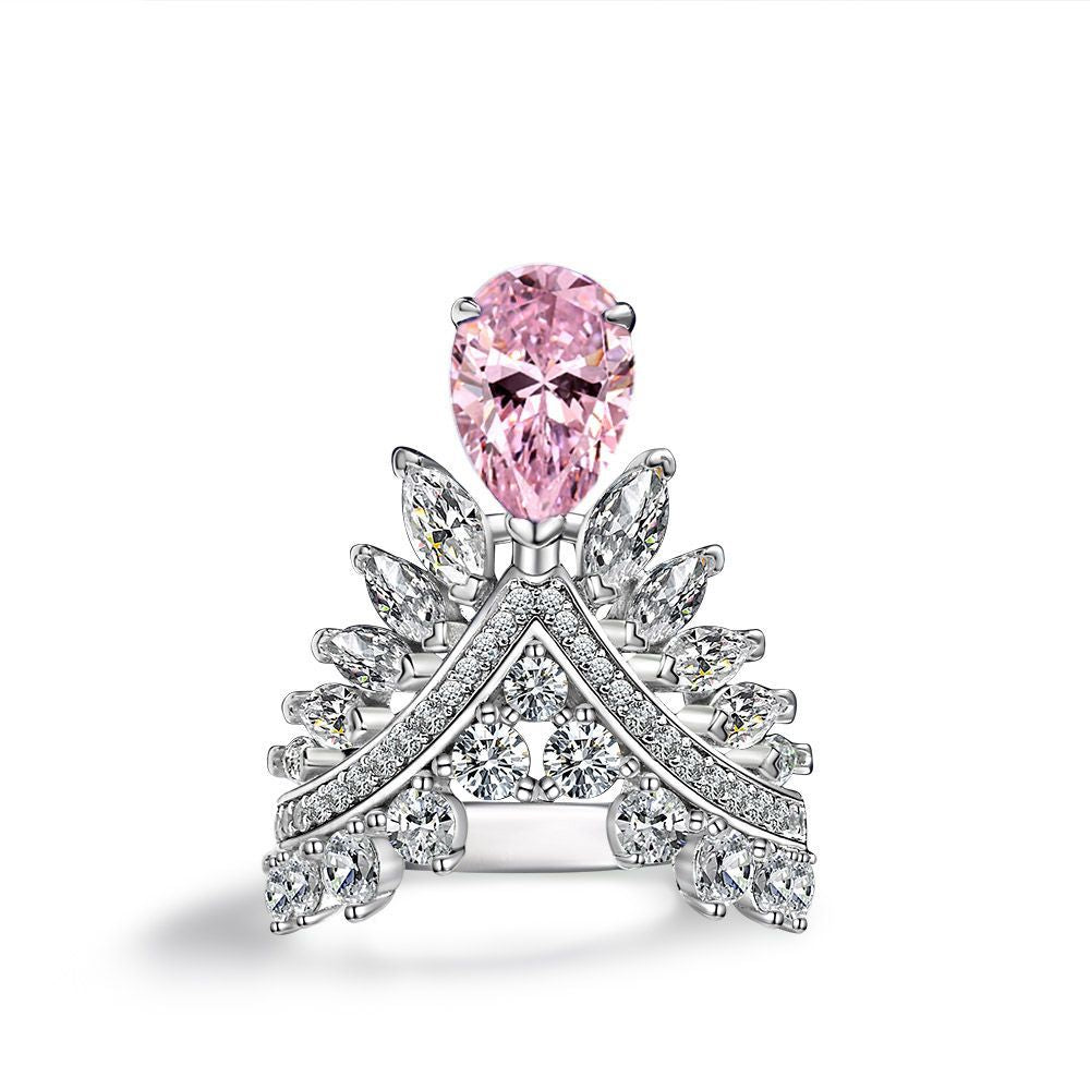 2 Carat Pink Teardrop High Carbon Diamond Ring – Sterling Silver Feather Crown Design, 2025 Collection
