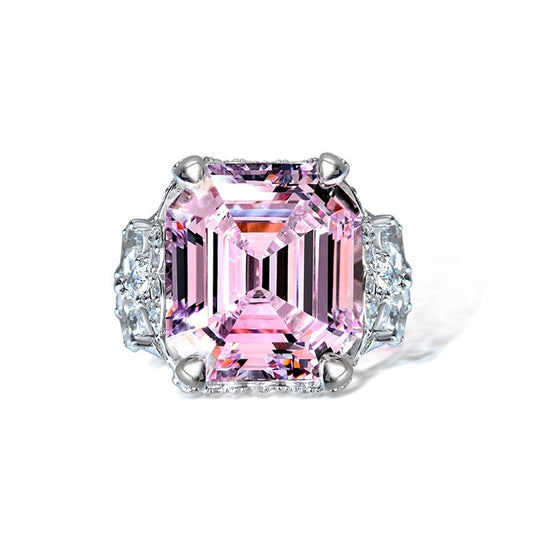 12 Carat Pink Pagoda Cut High Carbon Diamond Ring – 14×16mm Sterling Silver 2025 Luxury Collection