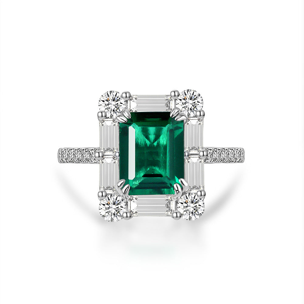 2 Carat Zambian Green Emerald Cut Lab Emerald Ring – S925 Silver 7×9mm 2025 European Chic Collection
