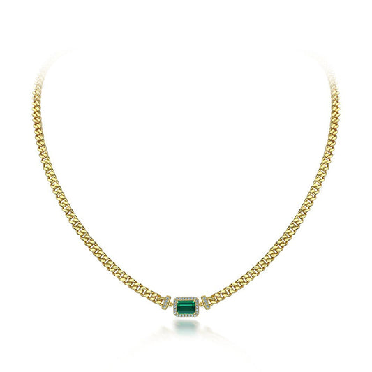 2025 New 1Ct Rectangle 5x7mm Lab-Grown Emerald Sterling Silver Adjustable Necklace, 40+5+3cm