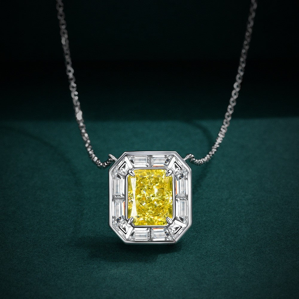 2025 New 4Ct Goose Yellow 8x10mm Simulated Diamond 925 Silver Pendant Necklace, 40+3cm