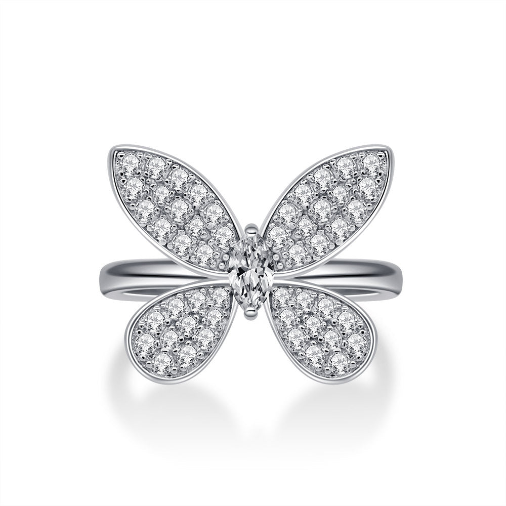 3×6mm Marquise Butterfly Design Ring – Sterling Silver Full Imitation Diamond Pavé Women’s Luxury Collection
