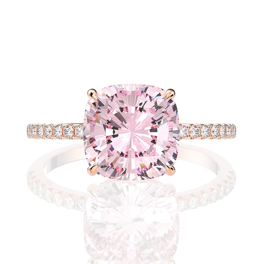 5 Carat Pink Cushion High Carbon Diamond Ring – Sterling Silver Bridal & Proposal Luxury