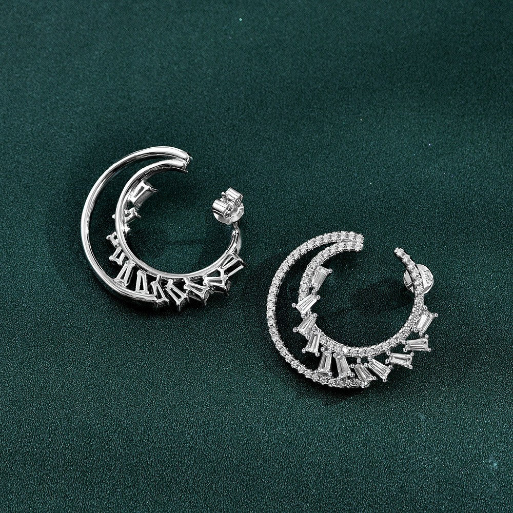 Sterling silver earrings S925 Crescent Moon & Star Baroque