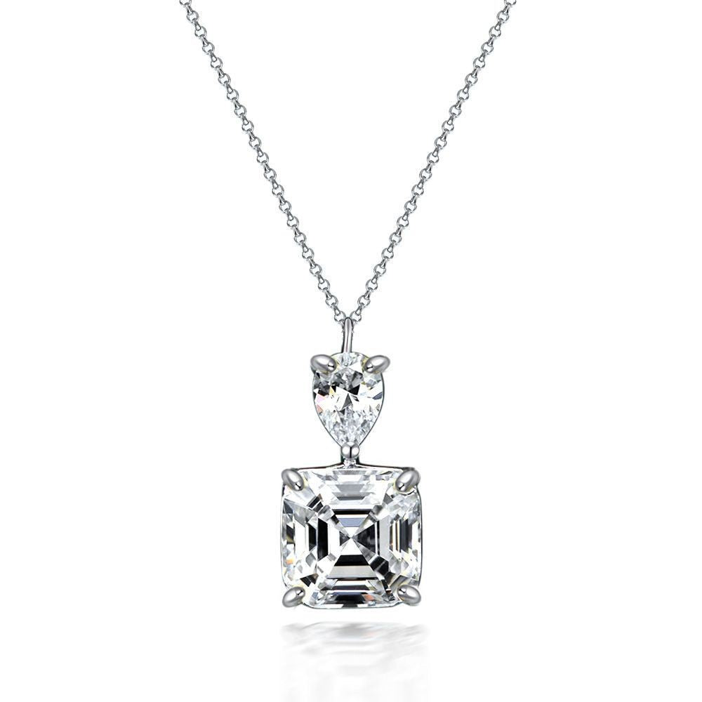 New 8Ct 10x10mm High-Carbon Diamond 925 Silver Pendant Necklace, 40+5cm