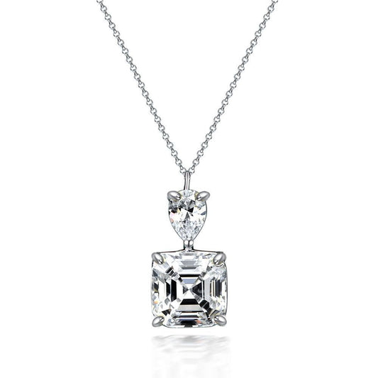 New 8Ct 10x10mm High-Carbon Diamond 925 Silver Pendant Necklace, 40+5cm
