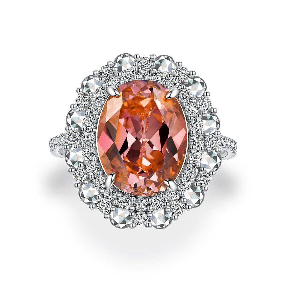 10 Carat 10×13mm Oval Sunset Orange-Pink High Carbon Diamond Ring – Sterling Silver 2025 Elegant Women’s Jewelry