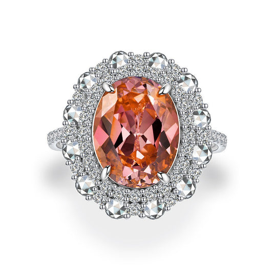 10 Carat 10×13mm Oval Sunset Orange-Pink High Carbon Diamond Ring – Sterling Silver 2025 Elegant Women’s Jewelry