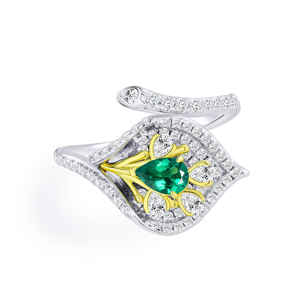 0.5 Carat Lab Emerald Calla Lily Ring – Adjustable Open Design, 4×6mm Pear Cut, 2025 Collection