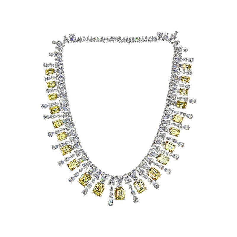 Luxury 6Ct Rectangular 10x12mm Pendant Necklace for Women, 925 Sterling Silver, 45cm Chain