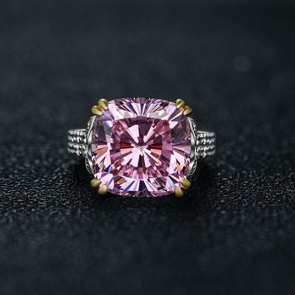 10 Carat 14×14mm Cushion Cut High Carbon Diamond Ring – Sterling Silver Minimalist European Style Women’s Jewelry