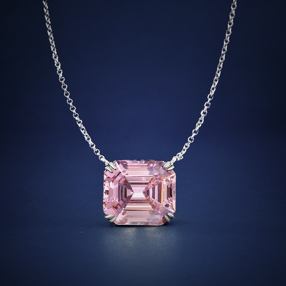 2025 New Pink Rectangular Pagoda 14x16mm High-Carbon Diamond 925 Silver Necklace