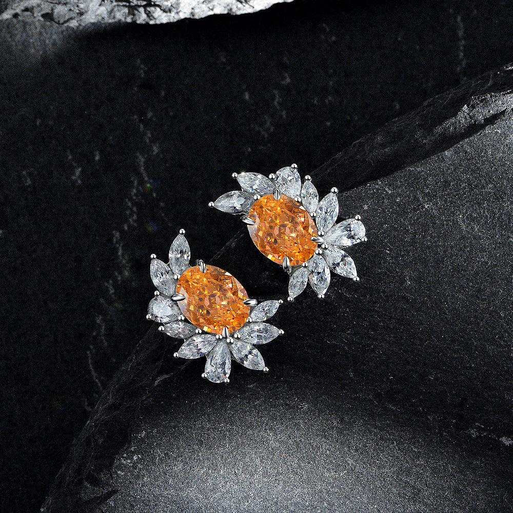 2025 New S925 Silver stud earrings oval cut